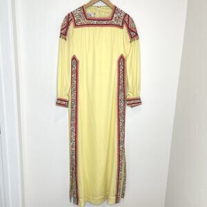 Vintage Malcolm Starr Designed By Rizkallah Maxi Dress Womens Small Yellow Jewel